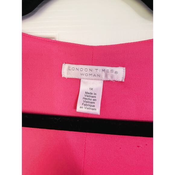 London Times Pink V-Neck Fit & Flare Dress Flowy Smocked Waist 1X Coquette Date - Picture 7 of 8